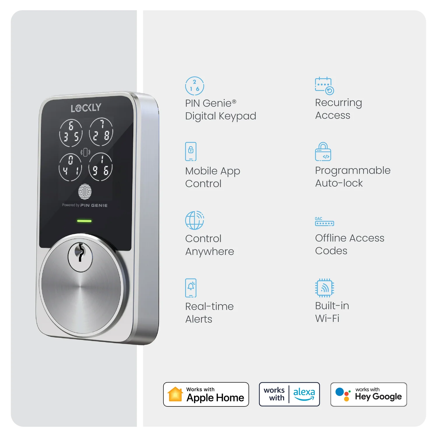 Lockly PIN Genie Pro Zeno Series Wi-Fi Deadbolt - Satin Nickel